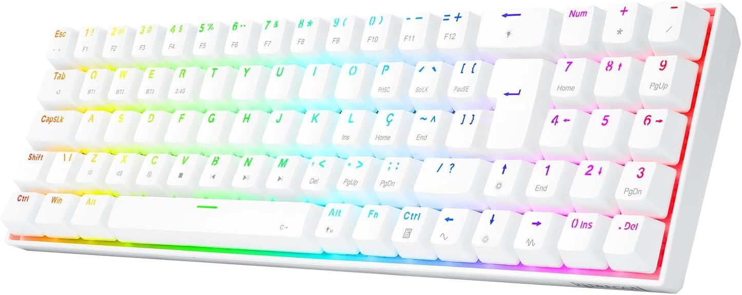 Teclado Mecanico Gamer Redragon ZED Pro, RGB, Wireless, Switch Marrom - K627P-WNS-W (PT-BROWN) - Branco