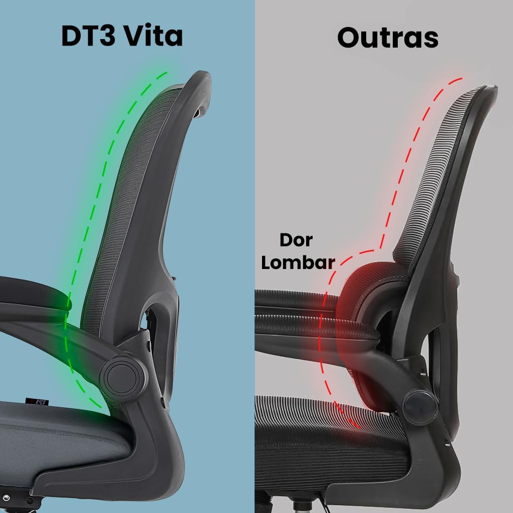 Cadeira Escritorio Ergonomica e Confortável DT3 Vita com revestimento Mesh Preta