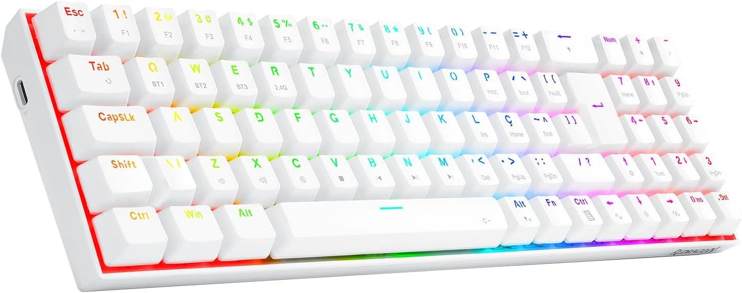 Teclado Mecanico Gamer Redragon ZED Pro, RGB, Wireless, Switch Marrom - K627P-WNS-W (PT-BROWN) - Branco