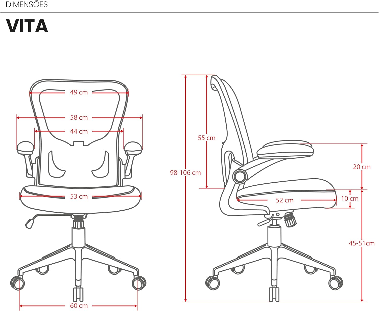 Cadeira Escritorio Ergonomica e Confortável DT3 Vita com revestimento Mesh Preta