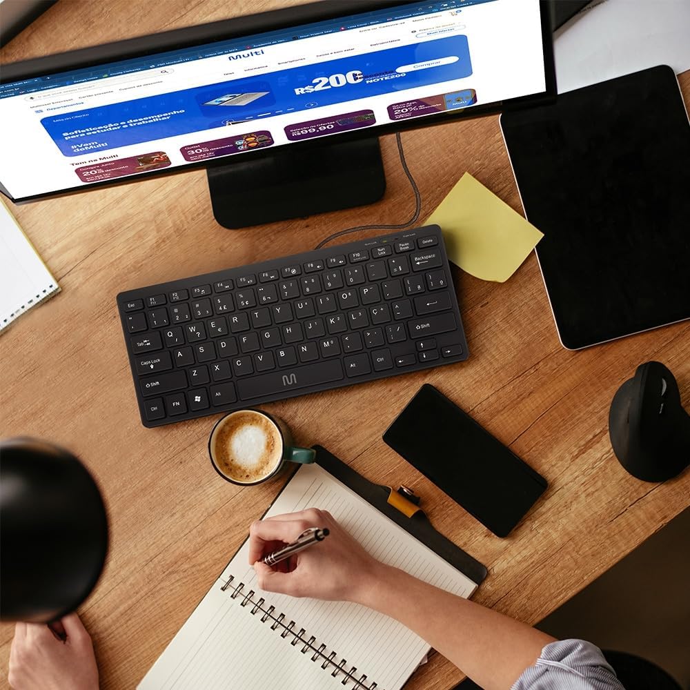 Teclado Com Fio Mini Multimídia Conexão USB Cabo de 150cm Preto Multi (Multilaser) - TC154
