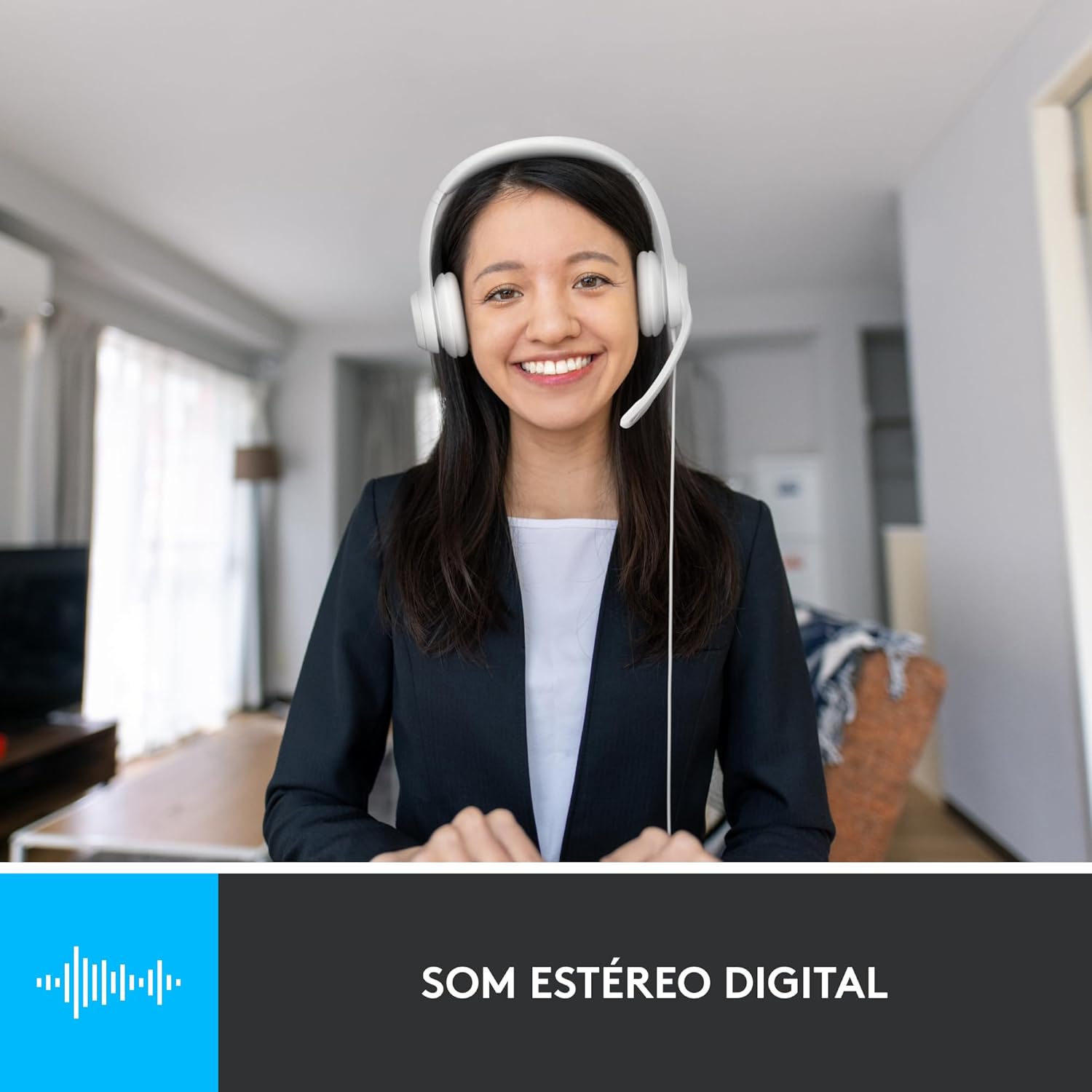 Headset com fio USB Logitech H390 com Almofadas Confortáveis, Controles de Áudio Integrado e Microfone com Redução de Ruído - Preto