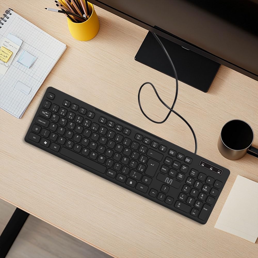 Teclado Com Fio Multimídia Cabo de 180cm Teclas Redondas USB Preto Multi - TC294