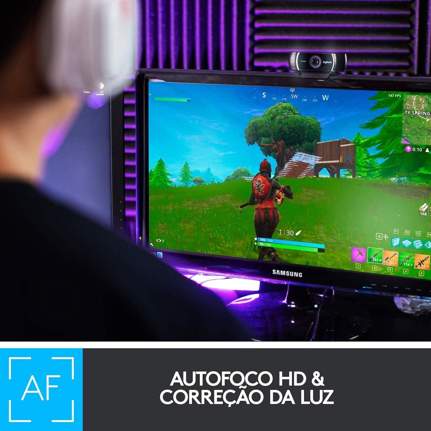 Webcam Full HD Logitech C922 Pro Stream com Microfone Embutido para Chamadas e Gravações em Video 1080p e Tripé Incluso - Compatível com Logitech Capture