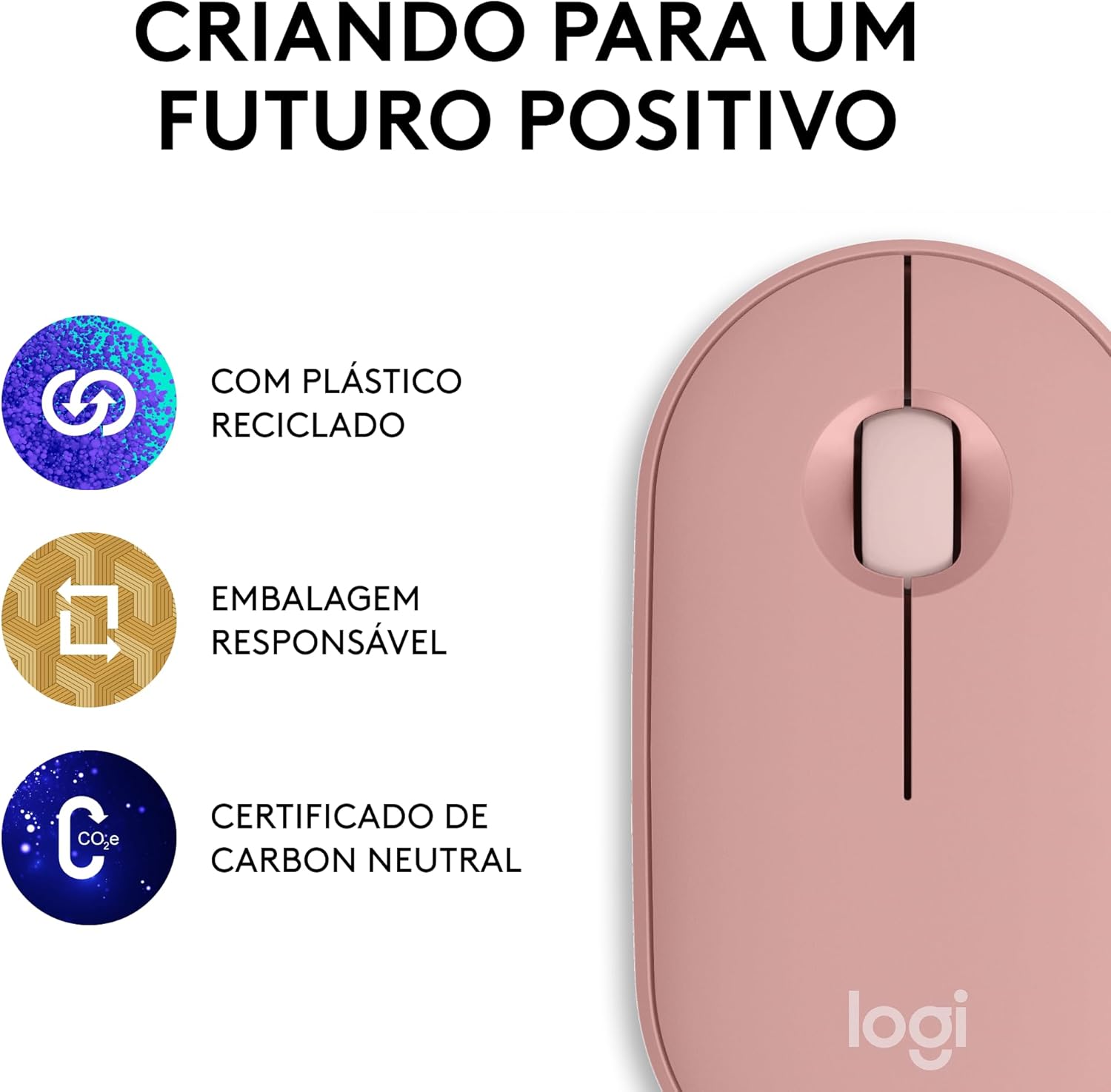 Mouse sem fio Logitech Pebble 2 M350s com Clique Silencioso, Design Slim Ambidestro, Conexão Bluetooth e Pilha Inclusa - Grafite