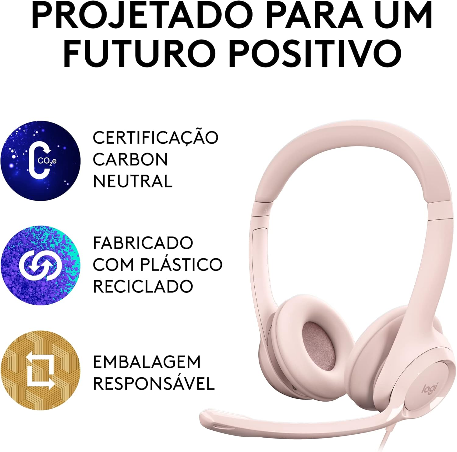 Headset com fio USB Logitech H390 com Almofadas Confortáveis, Controles de Áudio Integrado e Microfone com Redução de Ruído - Preto