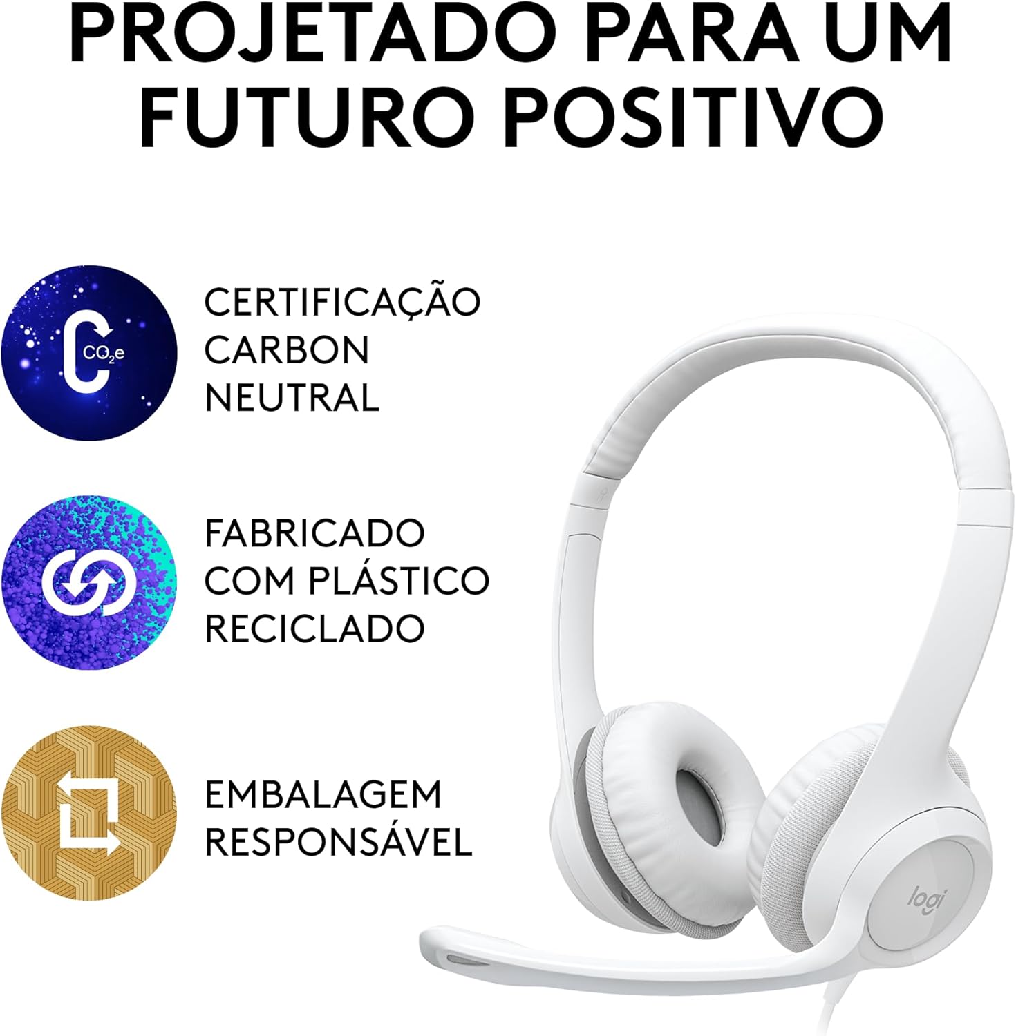 Headset com fio USB Logitech H390 com Almofadas Confortáveis, Controles de Áudio Integrado e Microfone com Redução de Ruído - Preto