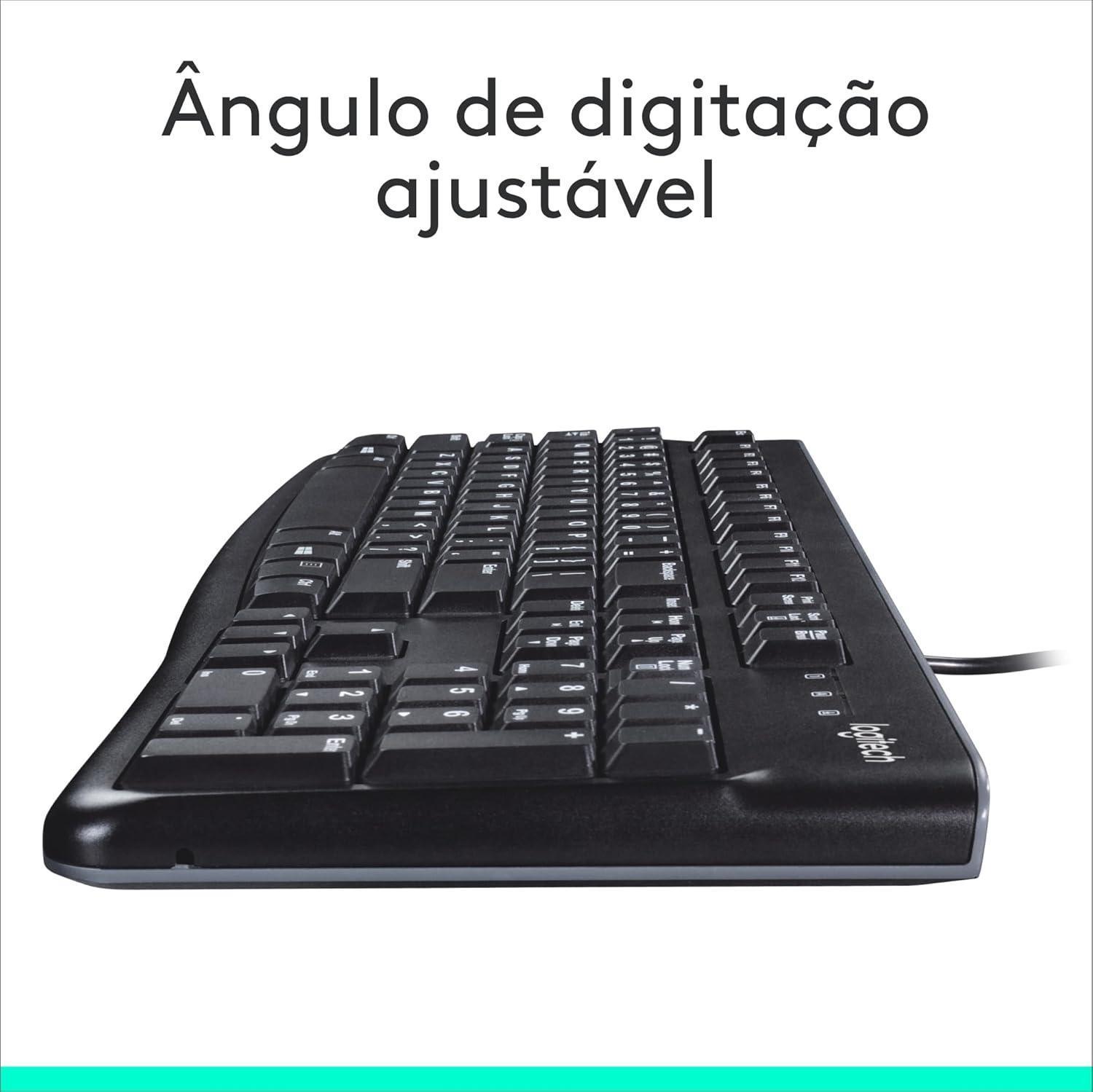 Teclado com fio USB Logitech K120, Resistente à Respingos, Barra de Espaço Curva, Compatível com PC e Notebook, Layout ABNT2