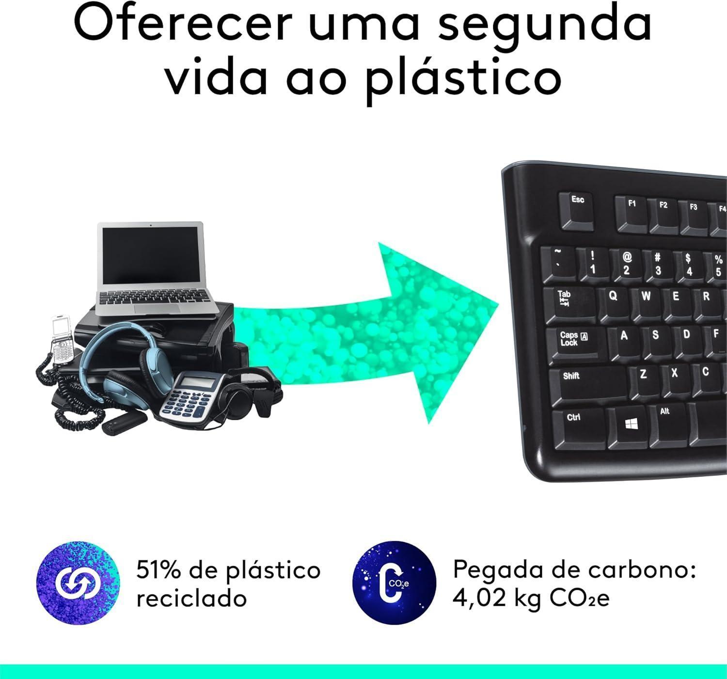 Teclado com fio USB Logitech K120, Resistente à Respingos, Barra de Espaço Curva, Compatível com PC e Notebook, Layout ABNT2