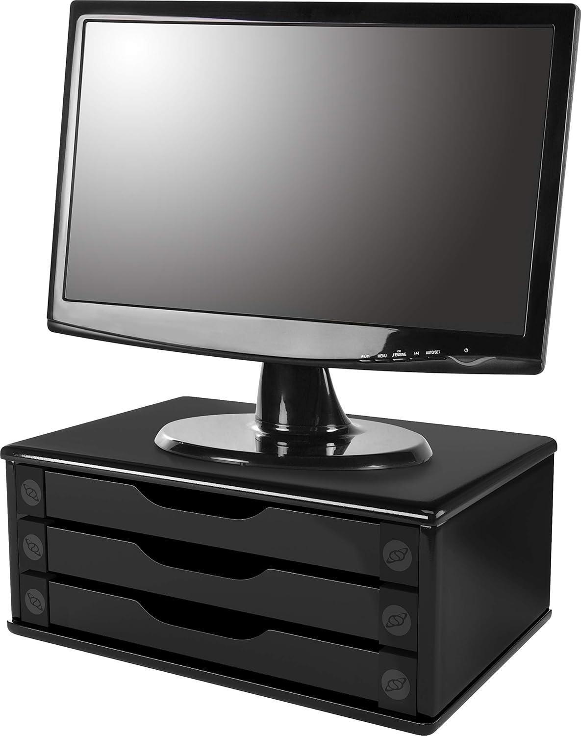Souza & Cia, Suporte de Monitor 3 Gavetas, Mdf Black Piano - (Ref: 3347)
