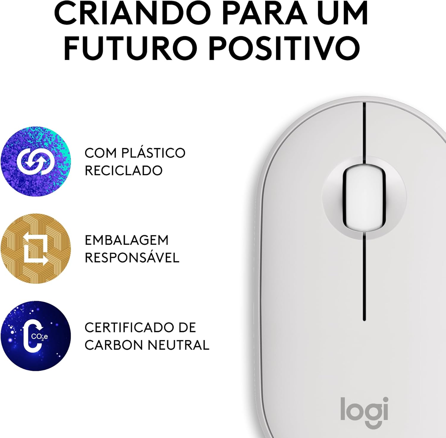 Mouse sem fio Logitech Pebble 2 M350s com Clique Silencioso, Design Slim Ambidestro, Conexão Bluetooth e Pilha Inclusa - Grafite