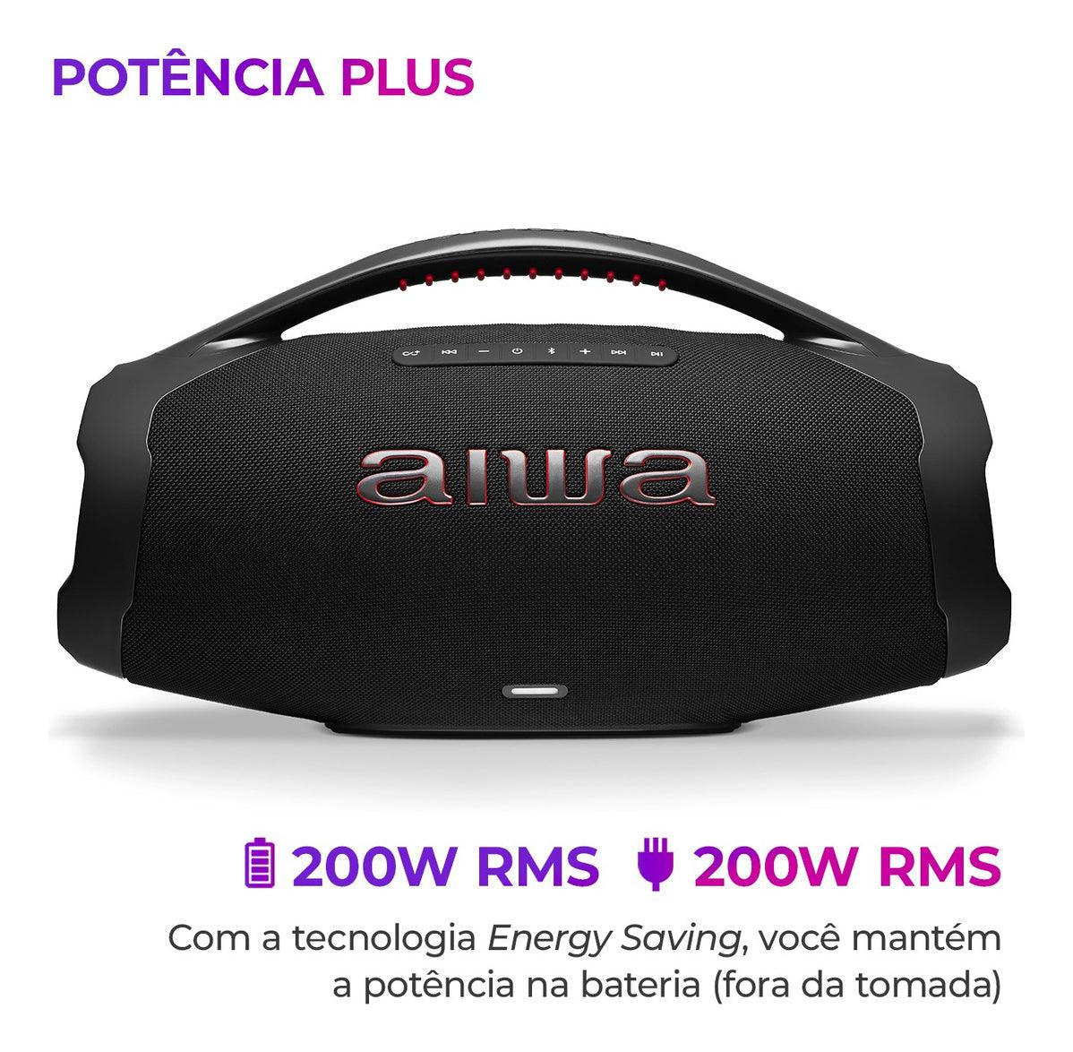 Caixa De Som Boombox Aiwa AWS-BBS-01B 200w IP66 30hs De Bateria Preto
