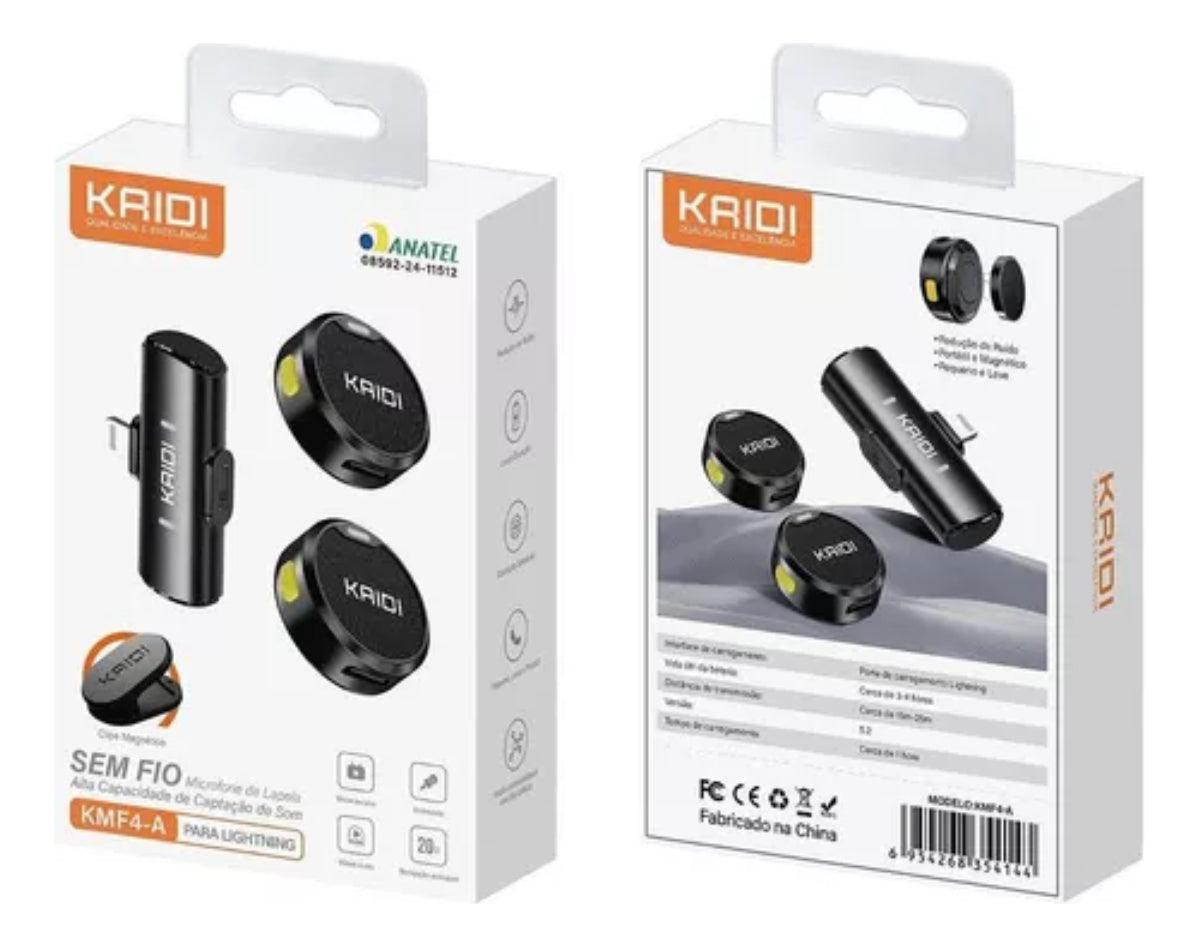 Kaidi Microfone Duplo Lapela Sem Fio Lightning Preto iPhone
