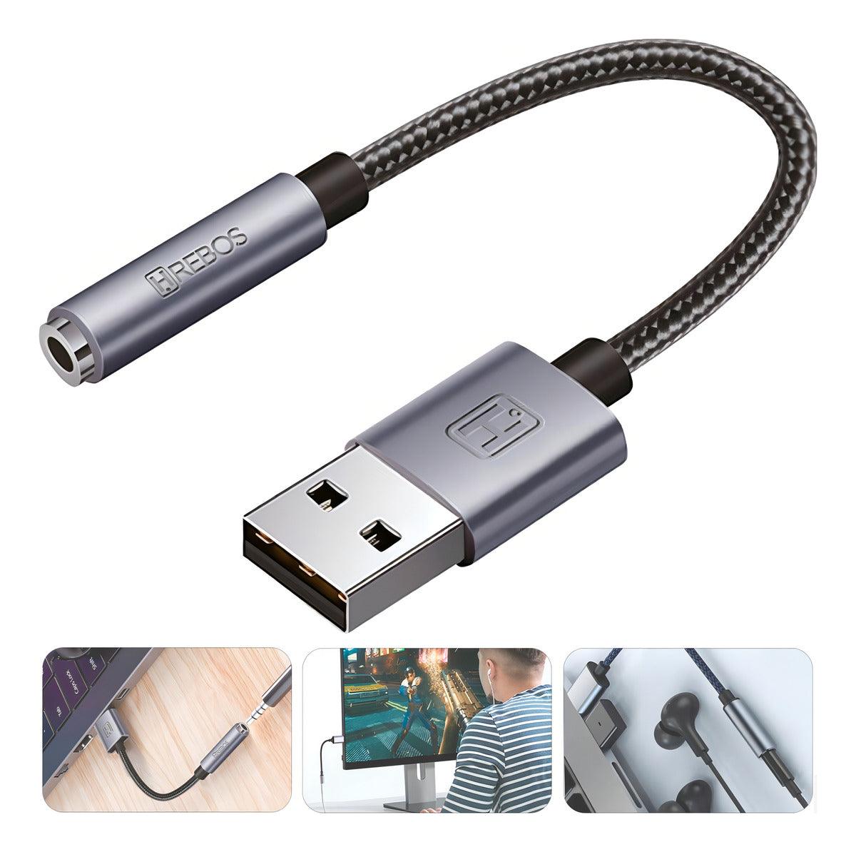 Placa De Som Usb P2 Fone Microfone 3.5mm Pc Notebook Cor Preto