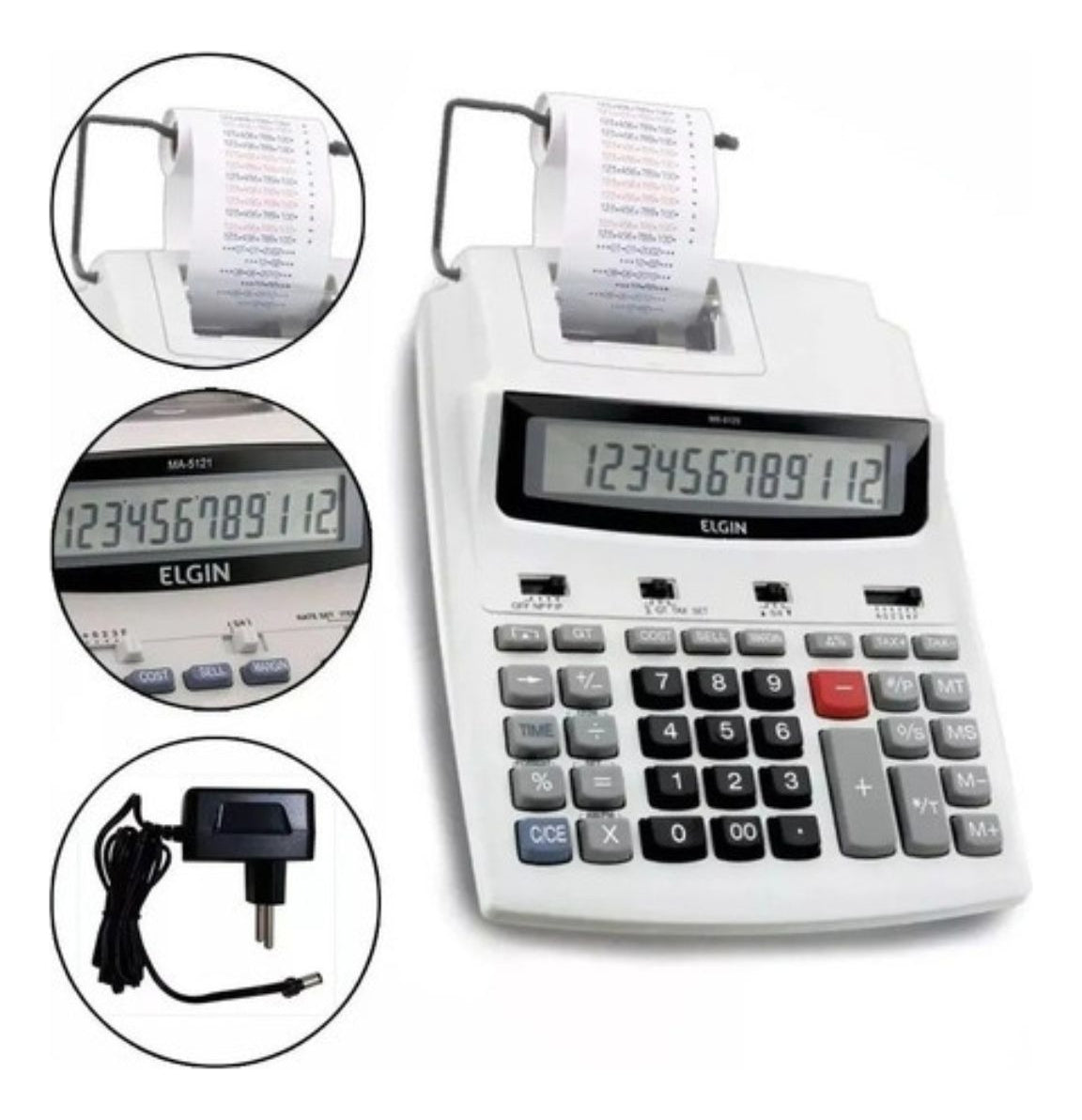 Calculadora De Mesa Com Bobina 12 Dígitos Ma-5121 Elgin Cor Branco