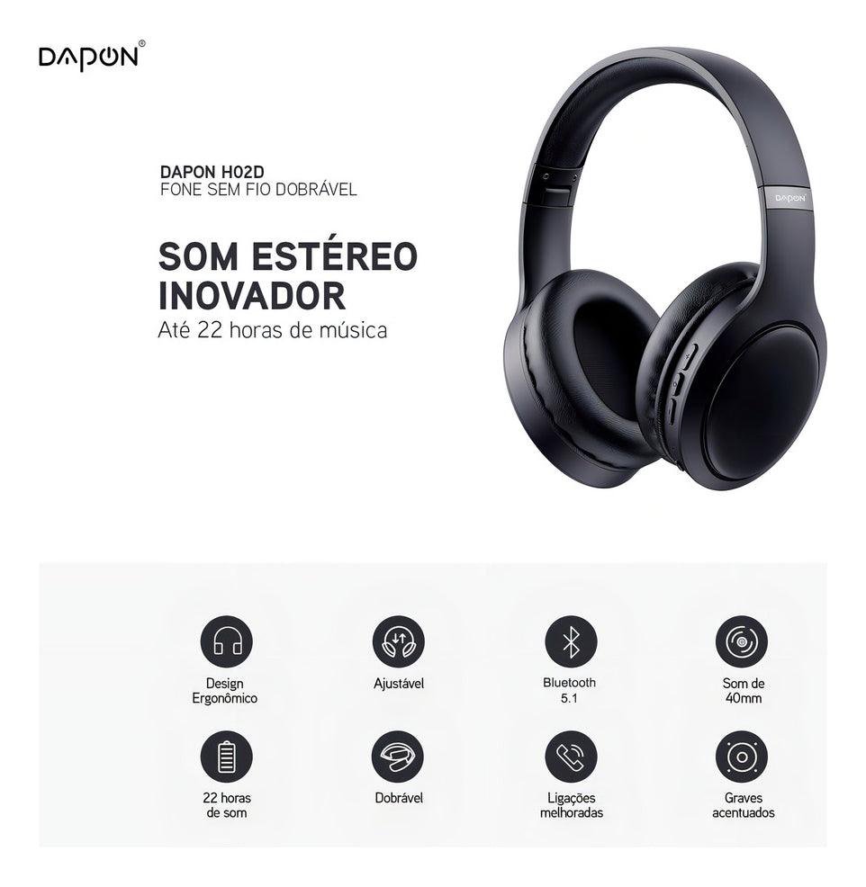 Fone De Ouvido Headphone Dapon H02d Bluetooth 5.1 Com Microfone Cor Preto