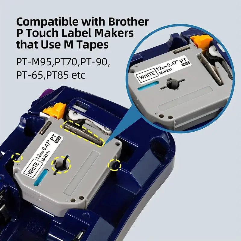 Brother M231 fita compativel para rotulador 12mmx8m branca e preta Bt 1 unidade