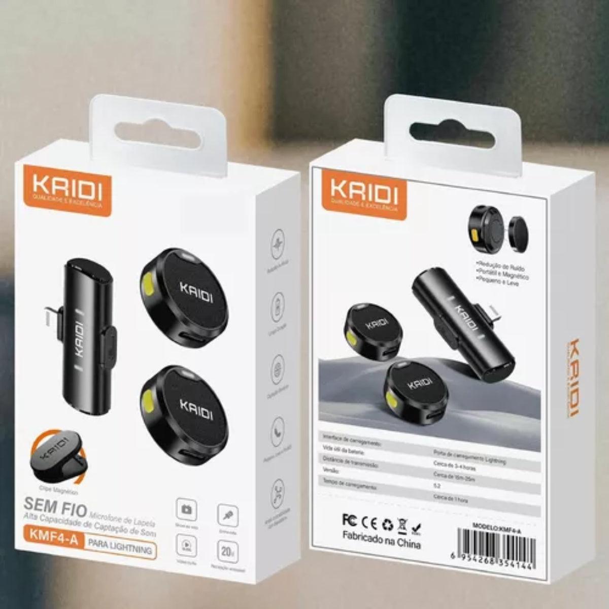 Kaidi Microfone Duplo Lapela Sem Fio Lightning Preto iPhone