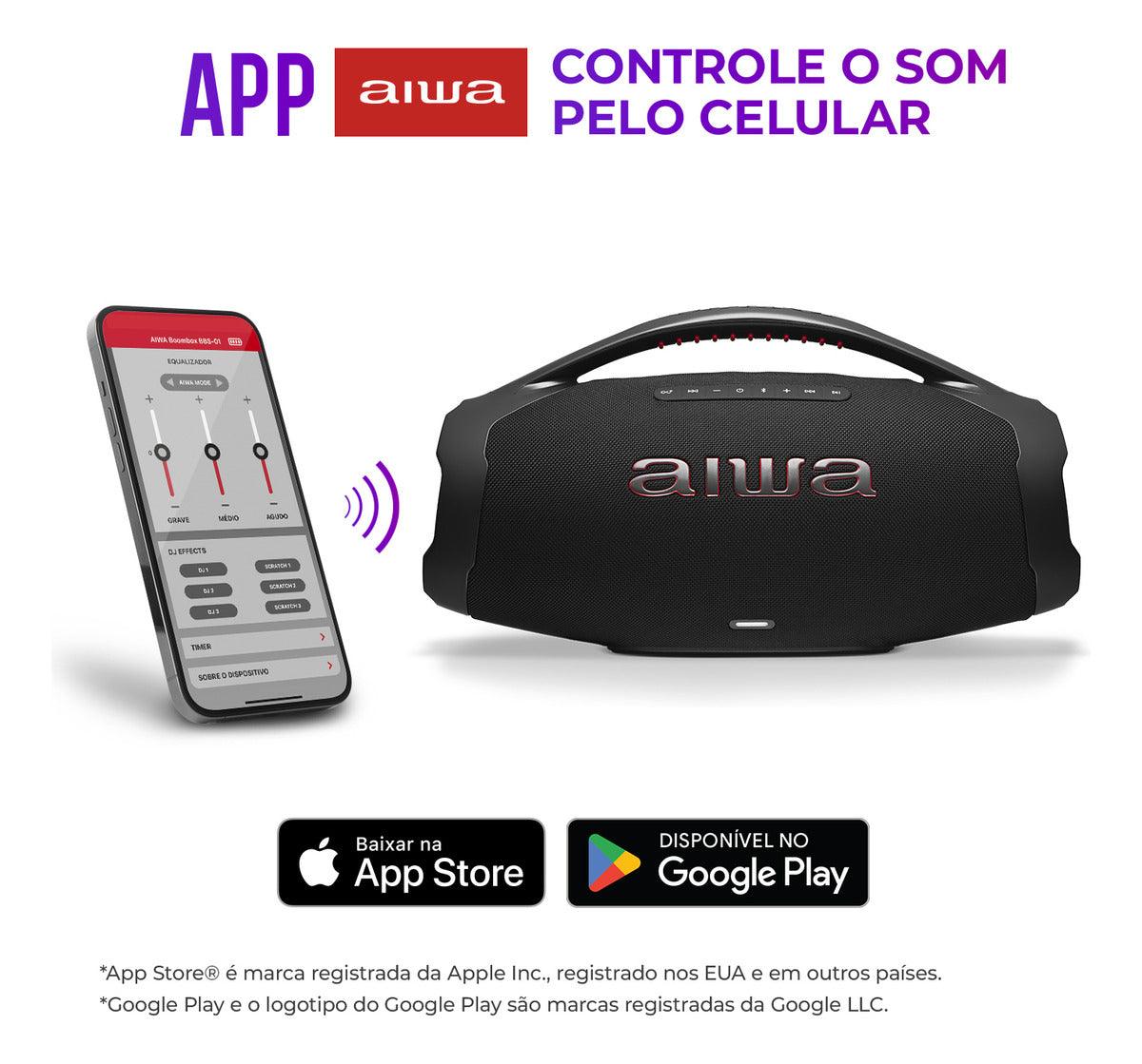 Caixa De Som Boombox Aiwa AWS-BBS-01B 200w IP66 30hs De Bateria Preto