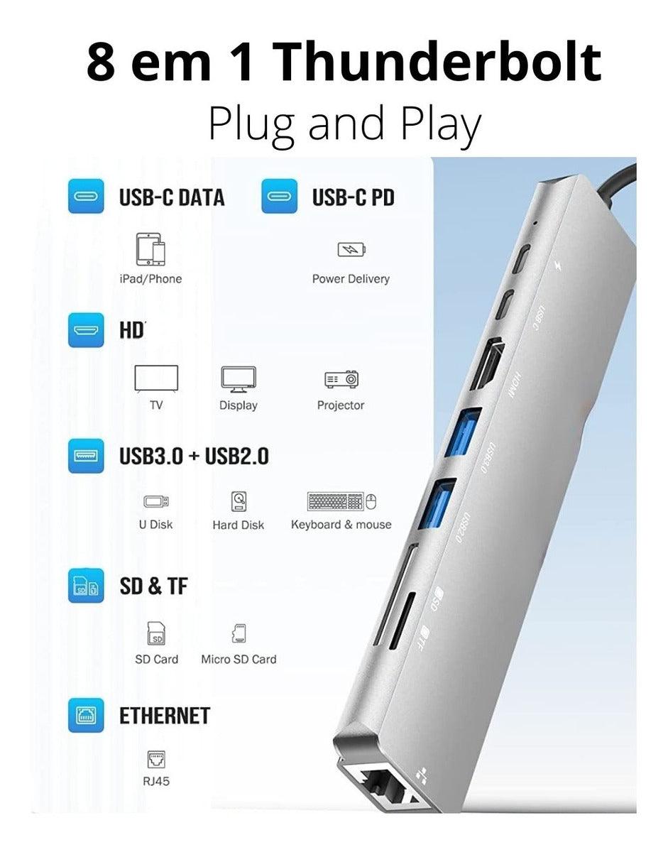 Dockstation Usb Tipo C Hub Thunderbolt 3 Apple 8 Em 1
