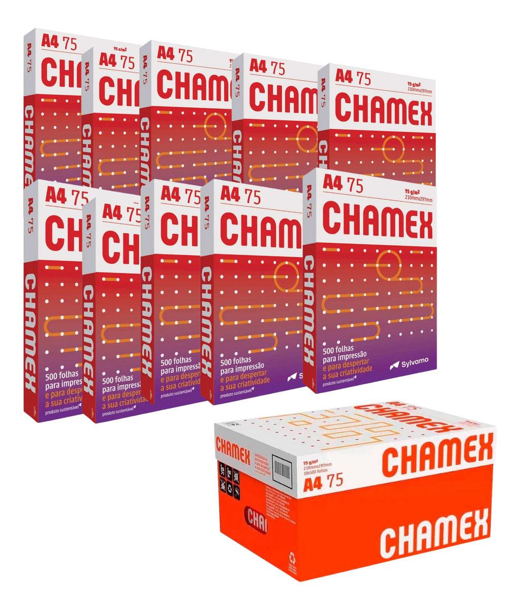 Caixa 10 Pacotes Resmas Papel A4 Sulfite Chamex 5000 Folhas
