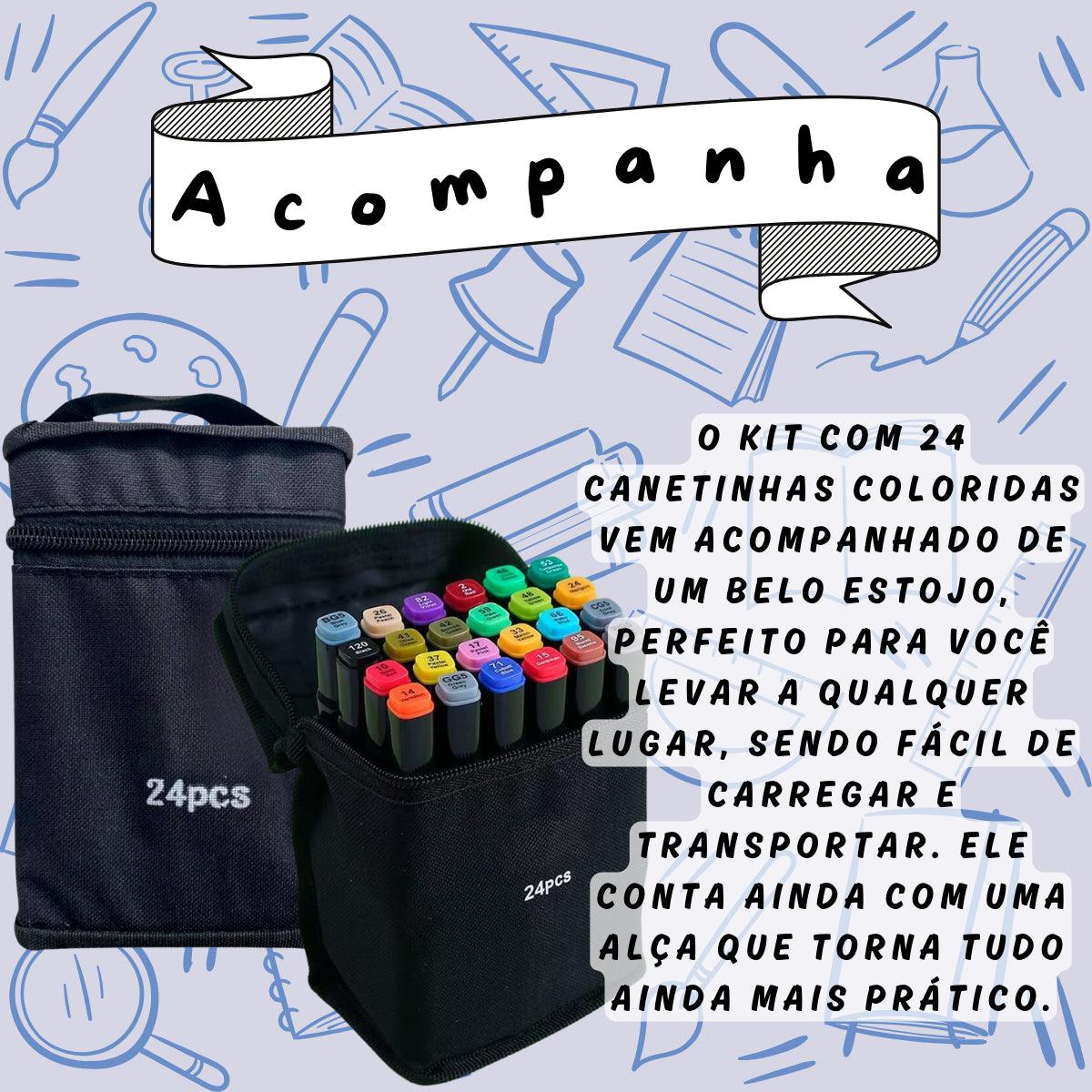 Kit De Canetas Marcadores Hidrográficos 24 Cores Ponta Dupla