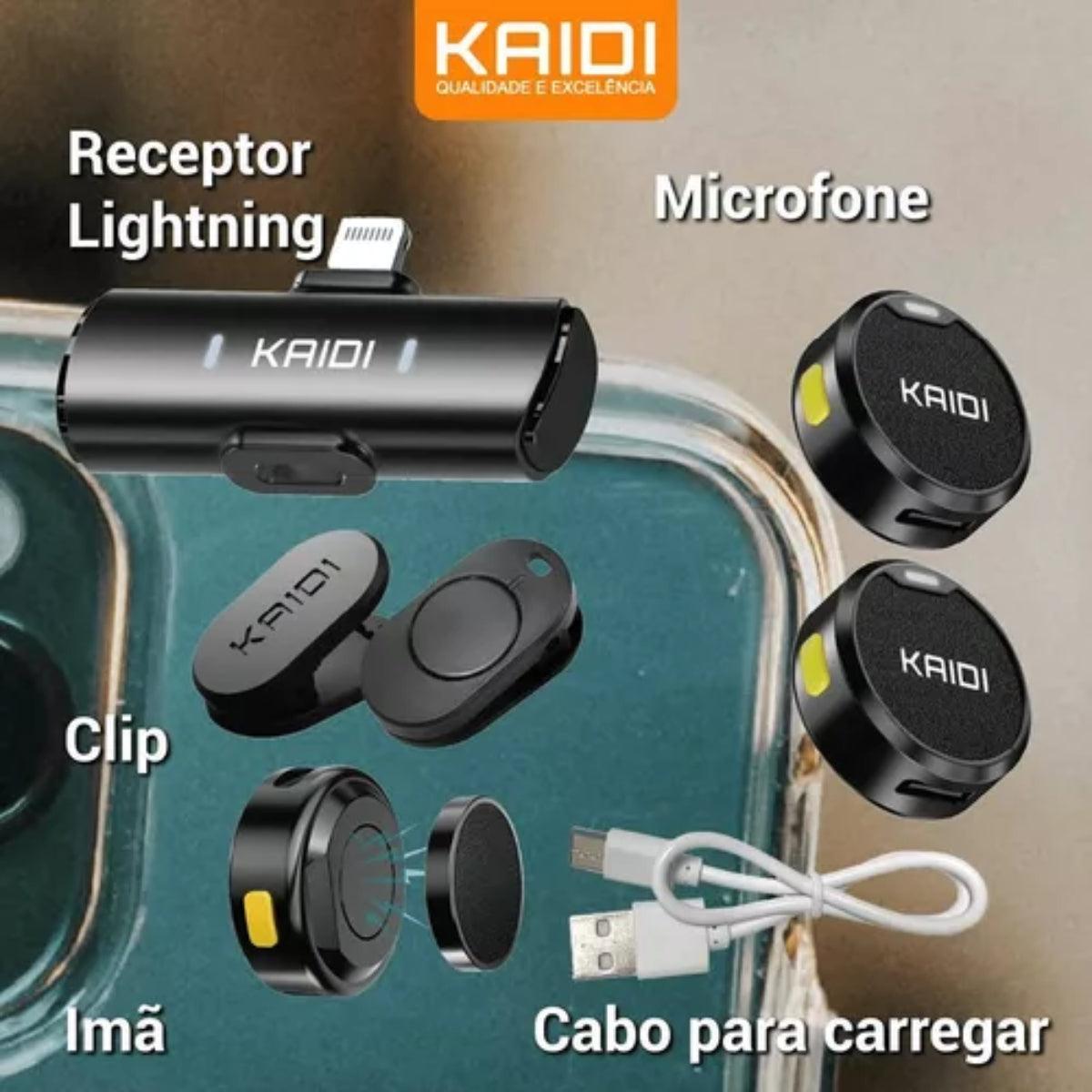 Kaidi Microfone Duplo Lapela Sem Fio Lightning Preto iPhone