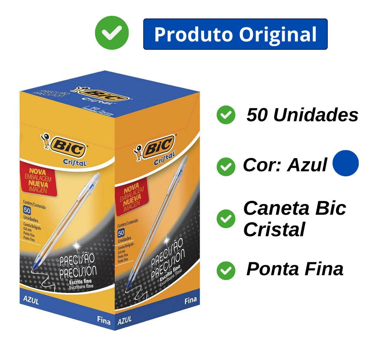 Caneta Bic Cristal Precisão 0.8mm Azul Caixa C/ 50 Cor do exterior Transparente