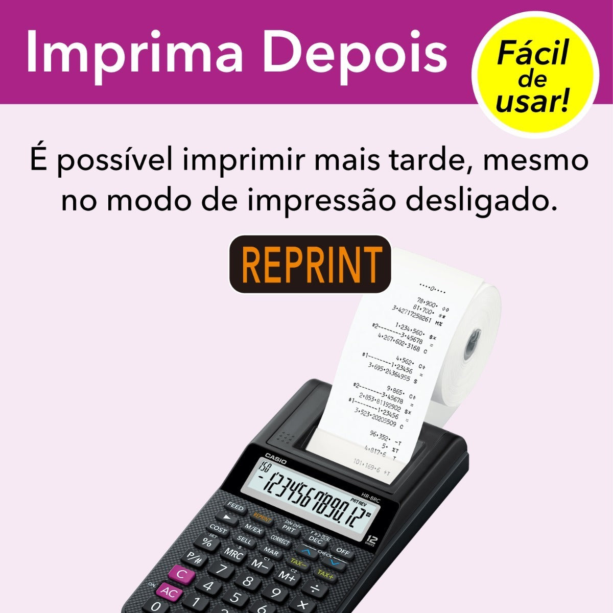 Calculadora Casio Bobina Hr-8rc-bk Bivolt Original