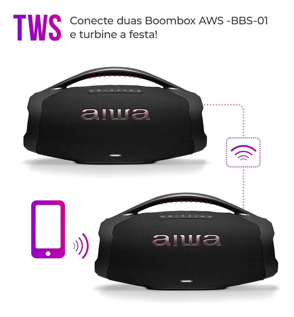 Caixa De Som Boombox Aiwa AWS-BBS-01B 200w IP66 30hs De Bateria Preto