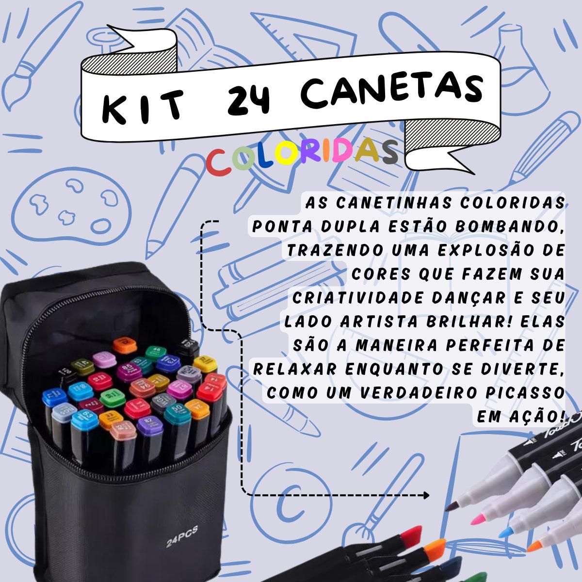 Kit De Canetas Marcadores Hidrográficos 24 Cores Ponta Dupla