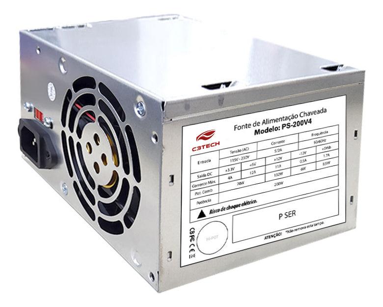 C3tech C3Plus PS-200V4 Fonte de alimentação para Computador 200W Real Bivolt Cor Prateado
