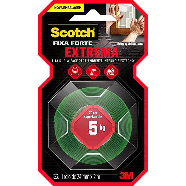 Fita fixa forte espuma extrema ate 5kg 24mmx2m - 3m (unidade)
