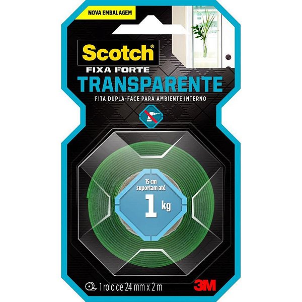 Fita fixa forte silicone tranp/verde 24mmx2m - 3m (unidade)